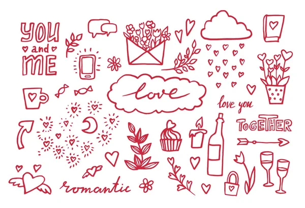 Love you romantic hand drawn lettering text with doodle drawings. 8048885  Vector Art at Vecteezy