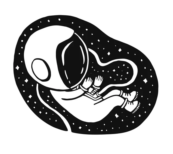 Şirin astronot embriyo uzayda. Çizilmiş vektör çizim el.