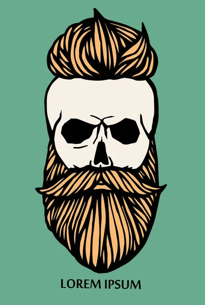 Cabeça de crânio Hipster com barba. Doodle desenhado à mão. Ilustração vetorial - vetor de estoque. Personagem de desenho animado desenhado à mão. Homem barbudo — Vetor de Stock