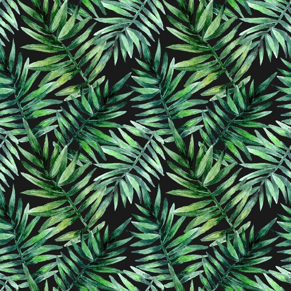 Υδατογραφικά μοτίβα με τροπικά φύλλα. Εξωτικό φρέσκο μοτίβο απομονώνεται σε μαύρο φόντο — Φωτογραφία Αρχείου