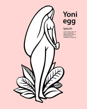 Yapraklı yoni yumurtalı elle çizilmiş çıplak kadın. Kadın sırları. Vektör İllüstrasyon - stok vektörü. Taş Yumurta Uygulaması