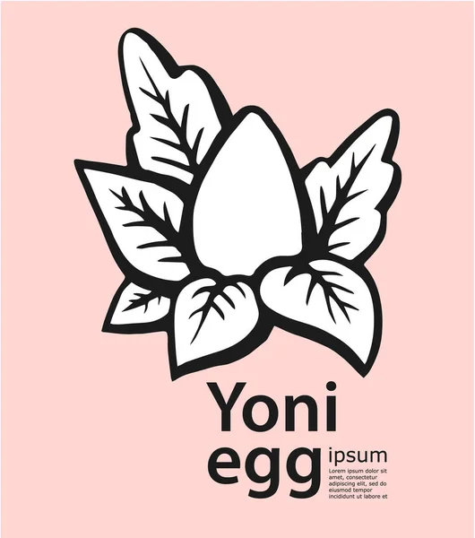 Ovo de yoni desenhado à mão com folhas. Logotipo secreto das mulheres. Ilustração vetorial - vetor de estoque. Prática de ovo de pedra — Vetor de Stock