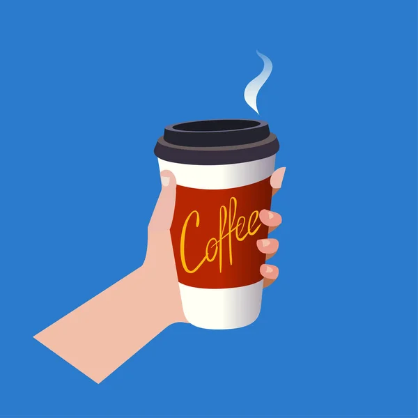 Csésze Kávé Kéz Szöveg Vektoros Illusztráció Izolált Objektum Kék Háttéren — Stock Vector