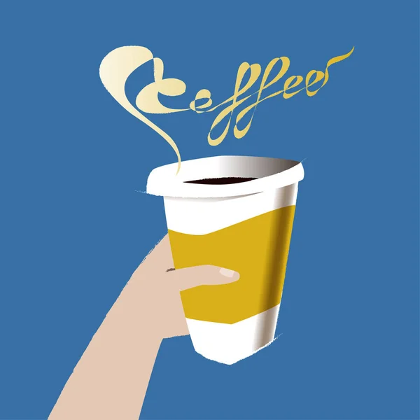 Tazza Caffe Mano Sms Illustrazione Vettoriale Oggetto Isolato Sfondo Blu — Vettoriale Stock
