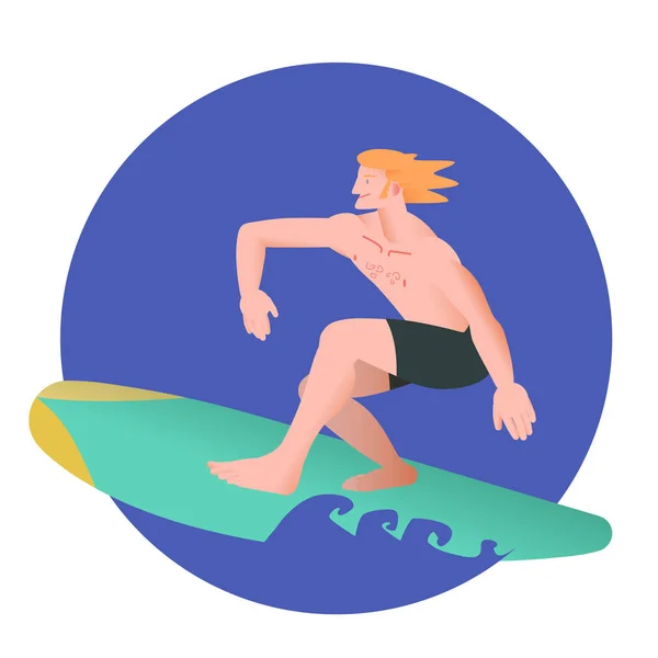 Surfista Deportista Tabla Surf Piso Con Diseño Degradado Puede Utilizar — Vector de stock