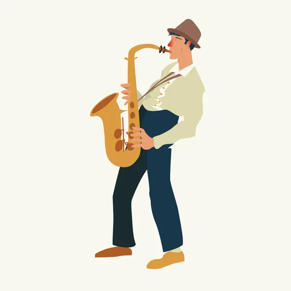 Saxophoniste. Musicien de jazz ou de blues, l'homme joue du saxophone. Elément pour flyer, affiches de musique jazz festival, performances de groupes de jazz . — Image vectorielle