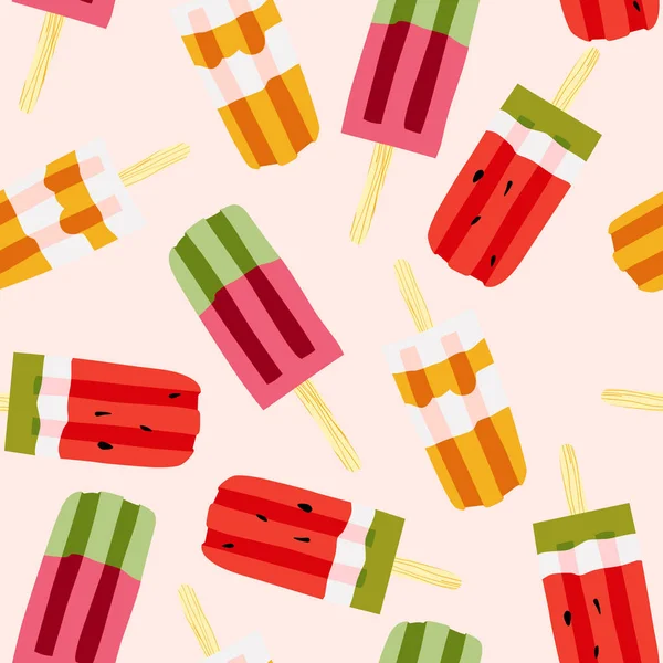 Patrón de helado. Vector brillante patrón sin costura. Sandía y paletas de caramelo . — Archivo Imágenes Vectoriales