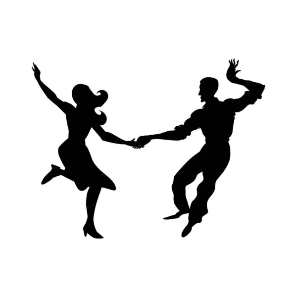 Силуэт Мужских Женских Танцев Качели Линди Хоп Социальных Танцев — стоковый вектор