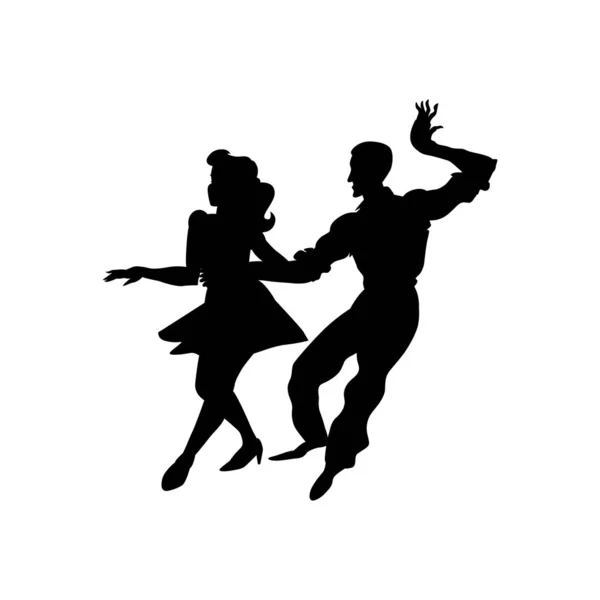 Силуэт Мужских Женских Танцев Качели Линди Хоп Социальных Танцев — стоковый вектор