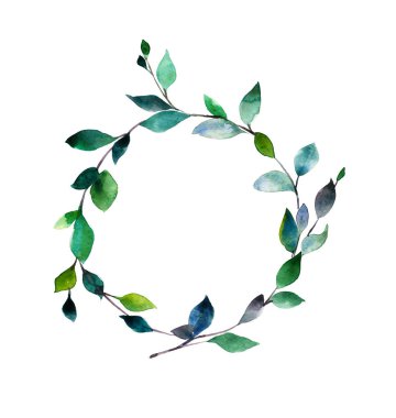 Okaliptüs çelenk el çizilmiş suluboya illüstrasyon. Tebrik kartları, düğün, tatil, sevgililer günü için davetiyetasarımı için öğe. Yalıtılmış nesne.