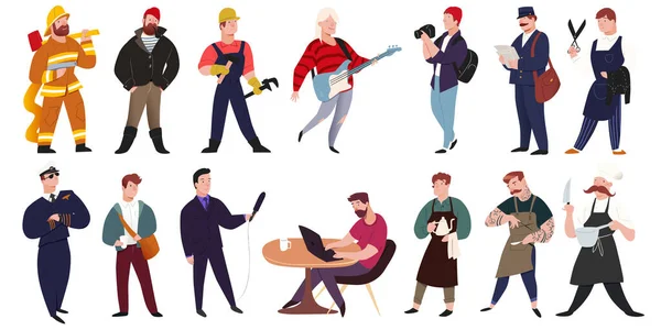 Professionisti Persone Personaggi Maschili Lavoratori Set Illustrazioni Uomo Isolato Sfondo — Vettoriale Stock
