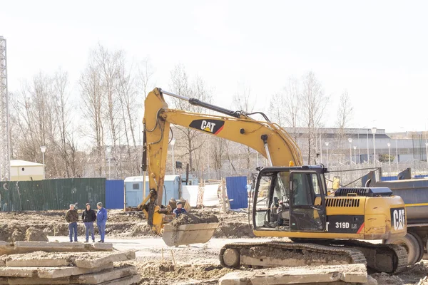 Kaliningrad 2019 Road Ingeniería Reparación Carretera Grader Excavator5 — Foto de Stock