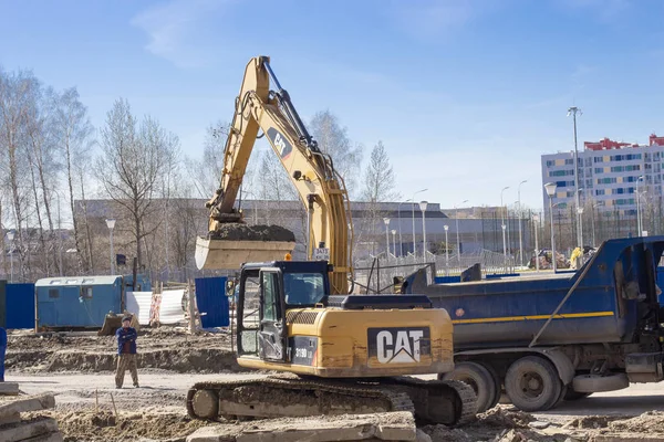 Kaliningrad 2019 Road Ingeniería Reparación Carretera Grader Excavator5 — Foto de Stock