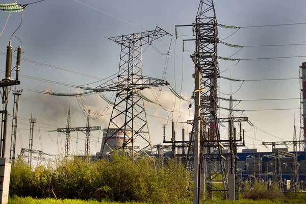 Power Towers Background Power Plant — Stock Photo, Image