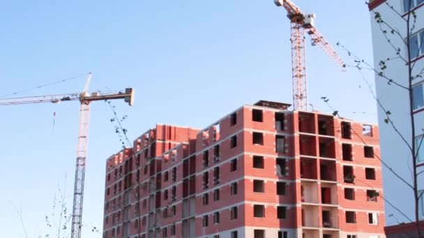 Construction. tower crane carries building materials — Stock Video