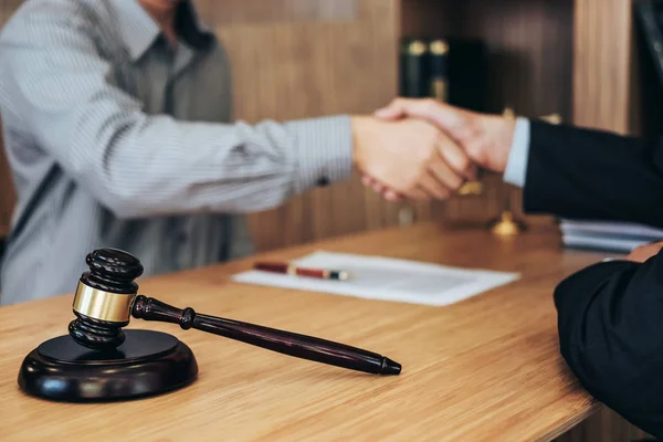Shaking Hands Good Cooperation Businessman Handshake Male Lawyer Discussing Good — Stock Photo, Image