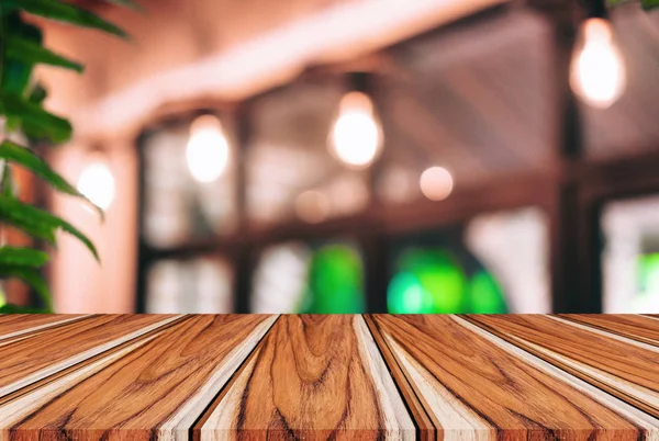Leerer Holztisch Und Verschwommener Abstrakter Hintergrund Vor Einem Café Oder — Stockfoto