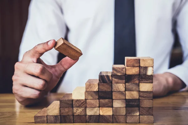 Risk Make Business Growth Concept Wooden Blocks Hand Man Has — Stock Photo, Image