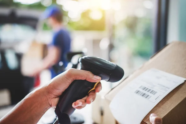 Servicio Entrega Domicilio Mente Servicio Trabajo Escaneo Código Barras Trabajo — Foto de Stock