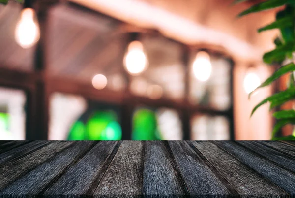 Empty Wooden Table Blurred Background Abstract Front Coffee Shop Restaurant — Stock Photo, Image