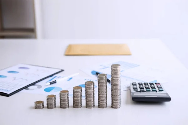 Stock Financial Indices Growth Stacking Coin Financial Costs Wisely Carefully — Stock Photo, Image