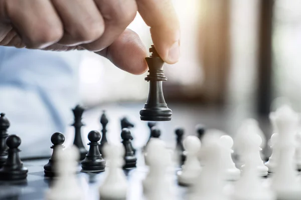 Close Up of Hands Confident Business Man Colleagues Playing Chess Game To  Development Analysis New Stragy Plan. Stock Photo - Image of executive,  black: 97649448