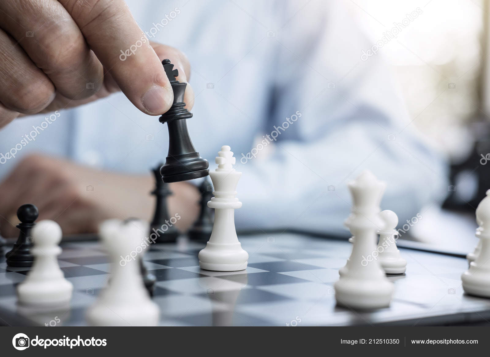 Businessman`s Hand Playing Chess Game To Development Analysis Ne Stock  Photo - Image of competition, business: 123928716