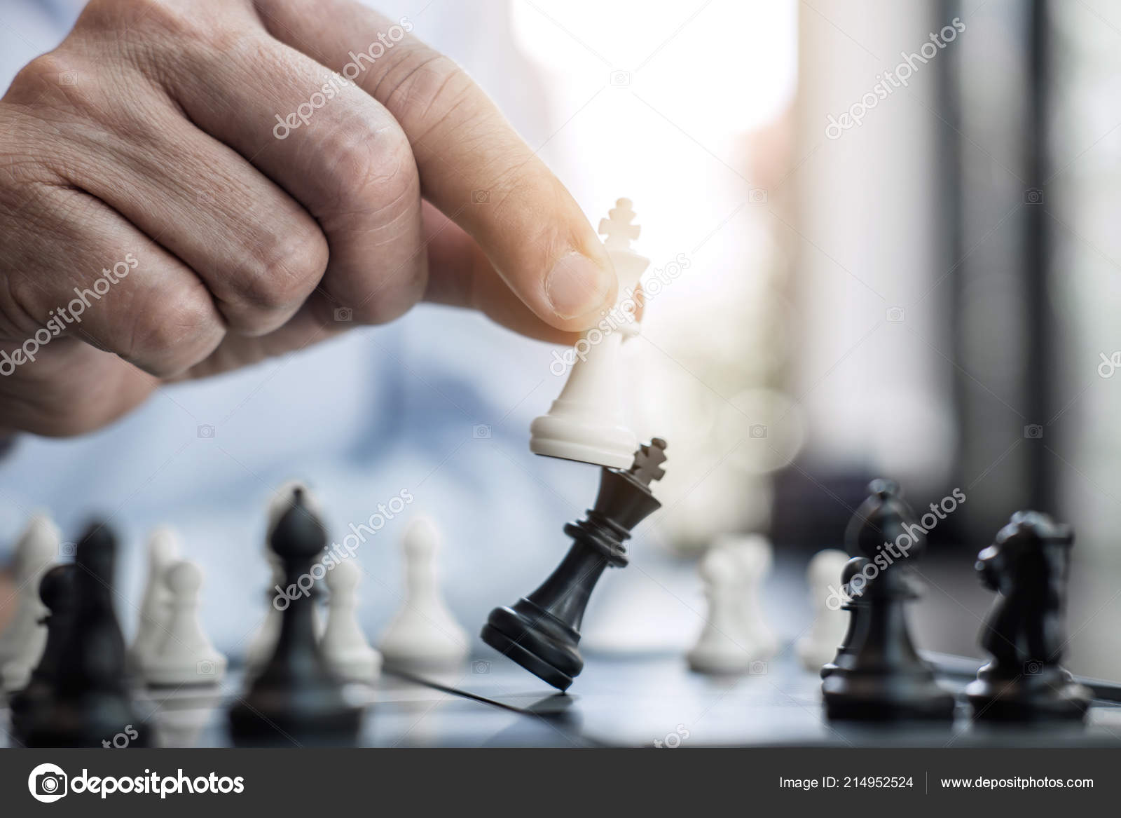 Businessman`s Hand Playing Chess Game To Development Analysis Ne Stock  Photo - Image of competition, business: 123928716