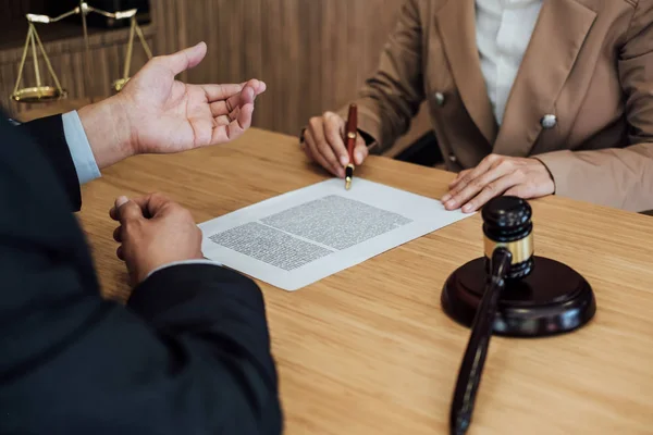 Customer service good cooperation, Consultation between a Businesswoman and Male lawyer or judge consult having team meeting with client, Law and Legal services concept.