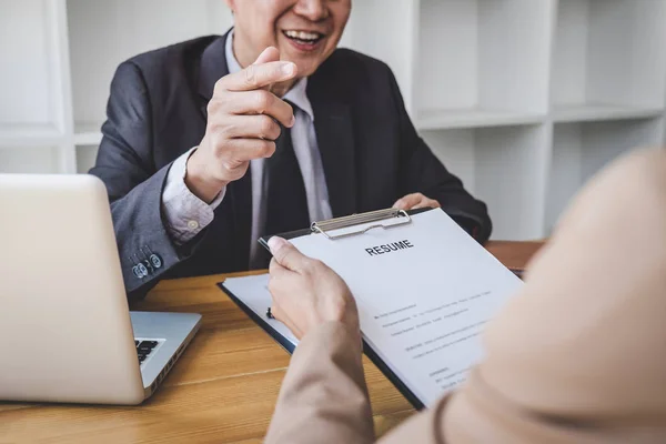 Job interview, Senior selection committee manager asking questio — Stock Photo, Image