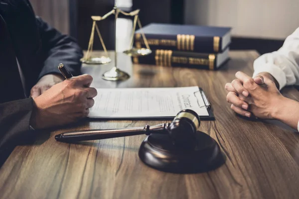 Businesswoman and Male lawyer or judge consult having team meeti — Stock Photo, Image