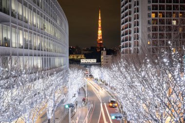 Tokyo Japonya, Şehir Roppongi Hi kış ışık aydınlatmaları görünümü