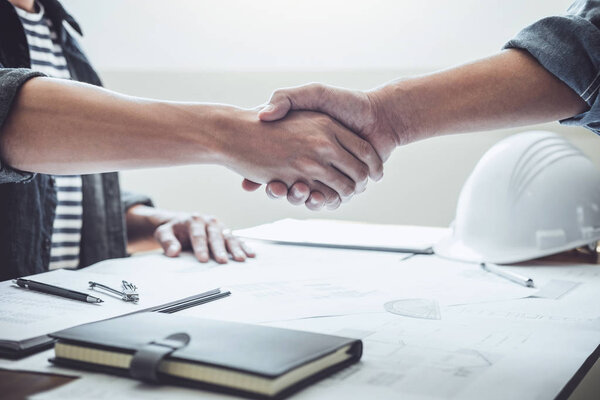 Finishing up a meeting, Two engineer or architect meeting for pr