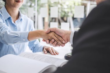 Karşılıklı iyi işbirliği işkadını sallayarak sonra kablosuz eller