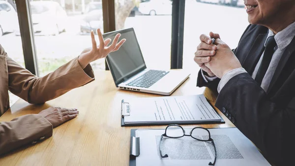 Job interview, Senior selection committee manager asking questio — Stock Photo, Image