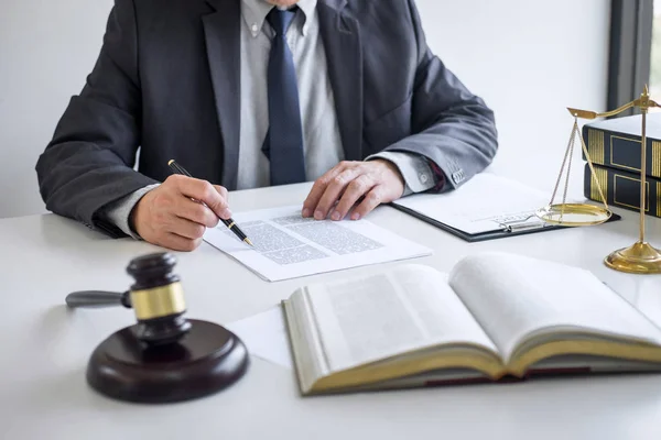 Judge gavel with Justice lawyers, Counselor in suit or lawyer wo — Stock Photo, Image
