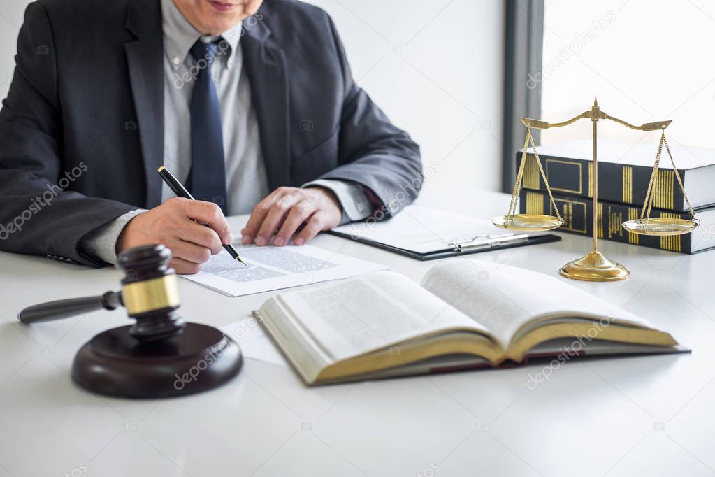 Judge gavel with Justice lawyers, Businessman in suit or lawyer 