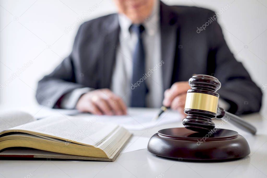 Judge gavel with Justice lawyers, Businessman in suit or lawyer 