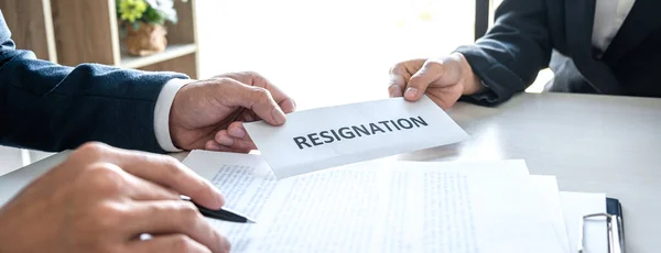 Image Business Woman Hand Sending Resignation Letter Executive Boss Change — Stock Photo, Image