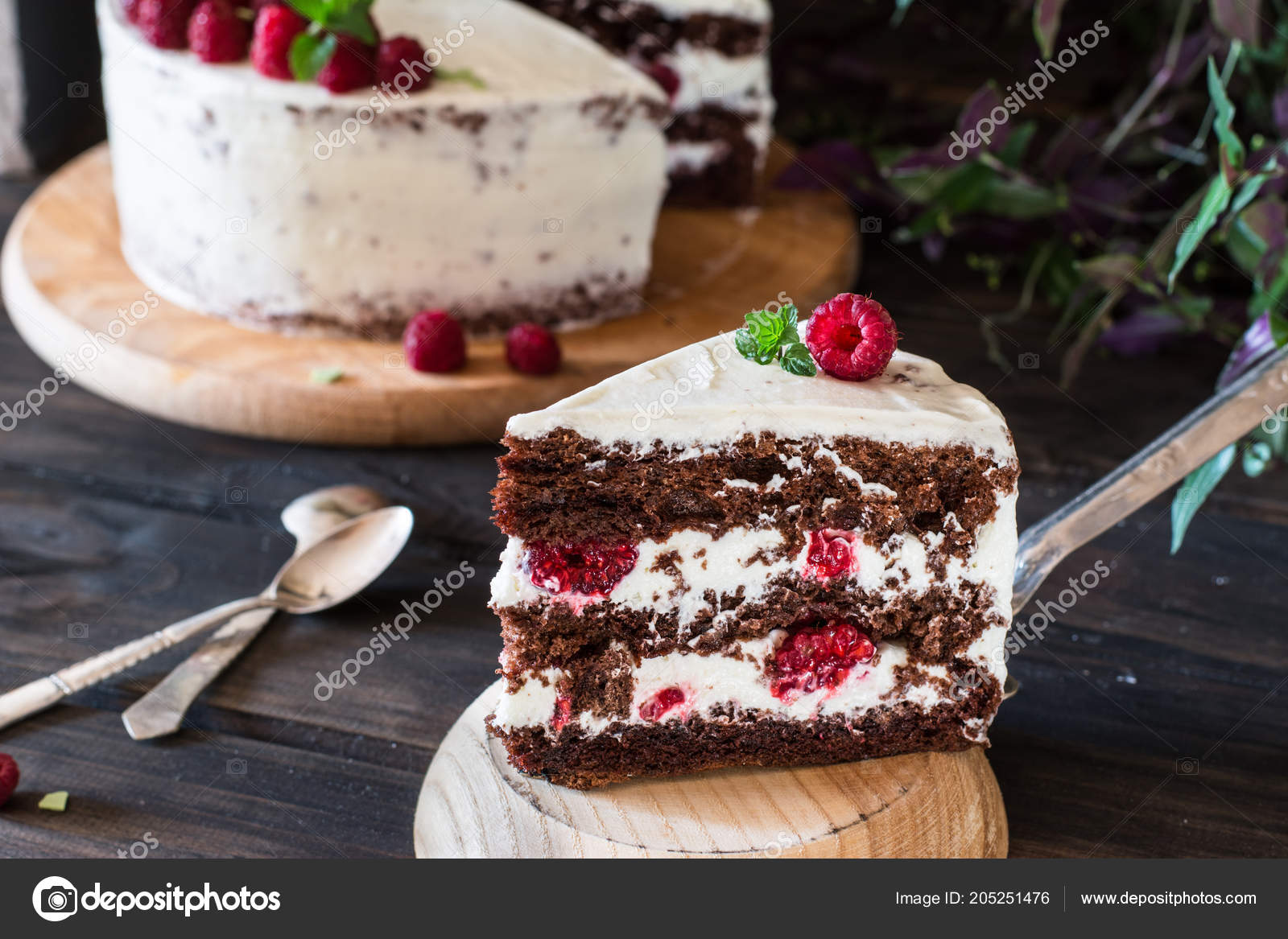 Portion Layered Creamy Fruit Cake Close View Raspberry Cake Chocolate Stock Photo By C Alexru1313