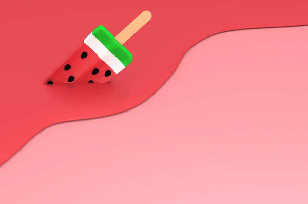 Watermelon Popsicle Ice Cream Melts Copy Space Summer Background Illustration — Stock Photo, Image