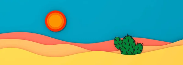 Desert Panorama Landscape Cactus Sun Illustration Copy Space — Stock Photo, Image