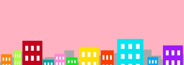 Edifícios Coloridos Sobre Fundo Rosa Cityscape Panorama Ilustração Cópia Espaço — Fotografia de Stock