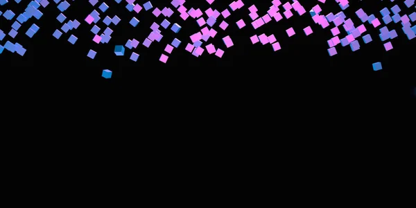 Pink violet and blue cubes abstraction on black background with copy space 3D illustration