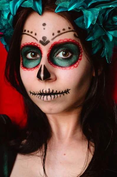 Ritratto Femminile Stile Catrina Calavera Del Giorno Messicano Dei Morti — Foto Stock