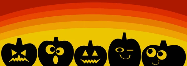 Cinco Siluetas Calabazas Halloween Con Diferentes Expresiones Faciales Sobre Fondo — Foto de Stock