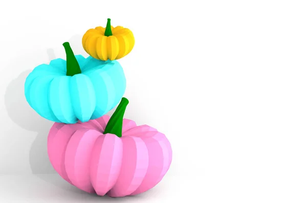 Three Pumpkins Low Poly Style White Background Copy Space Illustration — Stock Photo, Image