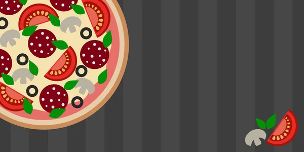 Uncut Okrągła Pizza Pieczarki Pomidory Salami Ser Zielone Oliwki Sosem — Zdjęcie stockowe