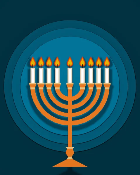 Hannukah candlestick traditional jewish religious symbol on blue background flat lay design 3D illustration