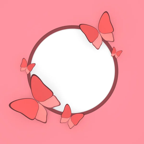 Light Coral Butterflies Pink Background White Copy Space Seasonal Spring — 스톡 사진